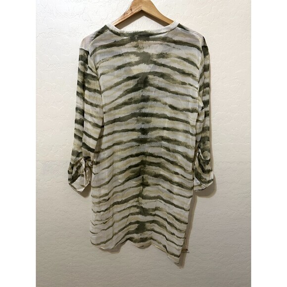 Chicos Womans Long Lined Sheer Top Size 2 Animal Print Office Beachy Vacation - Picture 10 of 12